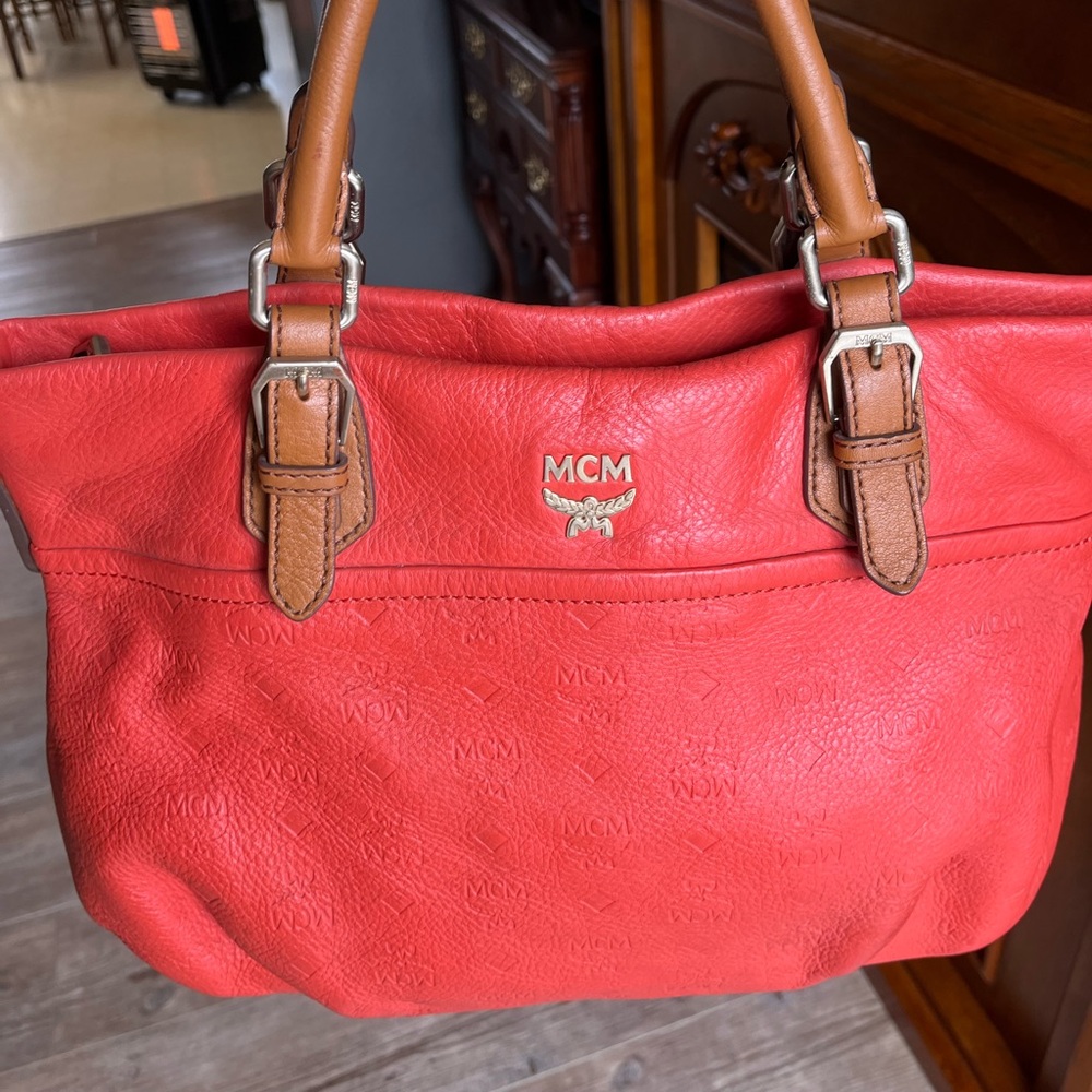 MCM Orange embossed leather‎ handbag EUC